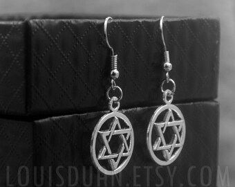 Silver Hexagram Earrings -Star of David Dangle Earrings -Geometric Earrings