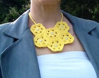 Yellow crochet statement necklace