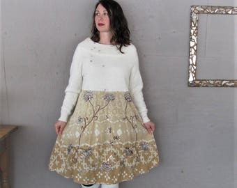 upcycled clothing cream tunic wool angora cotton dress Bohemian wearable art reclaimed romantic dress X L Boho recycled LillieNoraDryGoods