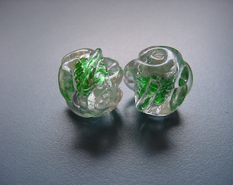 Metallic Green Rosebuds RARE Vintage Lucite Beads