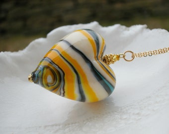 Venetian Murano Blown Glass Heart Necklace, Huge