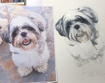 A3 size Custom Pet portraits - orignal watercolour paintings, Dogs, cats, horses, rabbits, any pets , any animal! portraits gifts wall Art