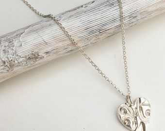Sterling Silver Cast Textured Heart Necklace