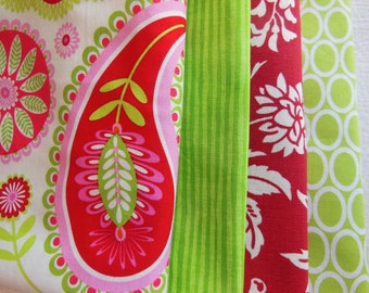 Paisley Cloth Napkins - Lime Green Stripe Napkins - Red Flower Napkins - Green Circle Napkins - Red Napkins - Green Napkins - Picnic Napkins