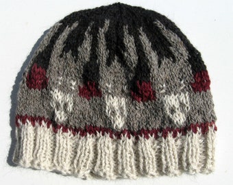 Knitted Winter Beanie, Fair Isle Alpaca Wool Hat, Donkey Hat for Men and Women