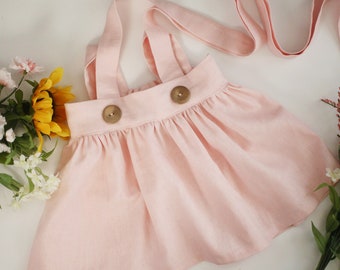 Pink Linen Suspender Skirt | Suspender Skirt | Pink Linen Skirt | Linen Skirt | Toddler Skirt | Pink Suspender Skirt | Girls Skirt