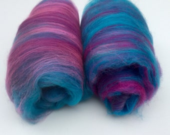 Merino silk spinning batts-blue pink purple