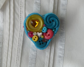 Button Heart Pin - Multicolored
