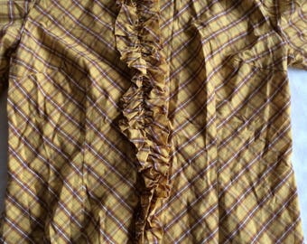 Plaid Ruffle Blouse,Yellow Plaid Blouse,Ruffle Top,Yellow Plaid Top,Plaid Ruffle Top,Ruffle Blouse,Feminine Plaid Top,Plaid Top,Yellow Top