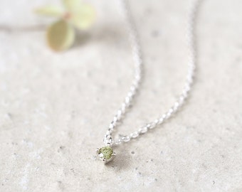 Tiny Peridot Necklace 925 Sterling Silver August Birthstone Tiny Charm Pendant