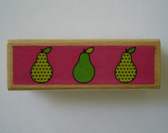 Trio of Pears Stamp - Wood Mounted Rubber Stamp - Fruit Stamp