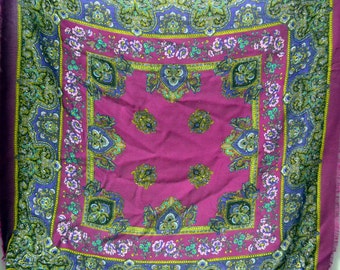 Vintage Glentex Fuschia Print Scarf 30 inches Square