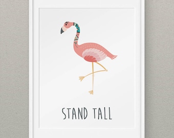 Flamingo Print Art Above Crib Decor, Flamingo Wall Print Art, Tribal Nursery Decor, Girls Nursery Wall Art - Tribal Flamingo Stand Tall