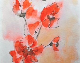 poppies print watercolor on fine art paper 280 gr A4