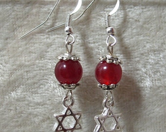 Star of David Earrings - Red Sardonyx