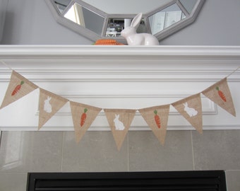 Bunnies and carrots burlap banner- Easter banner - Spring banner