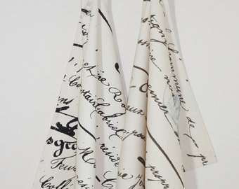 Decorative French Script Tea Towels Kitchen Towels Wedding Gift Penmanship Tea Towels