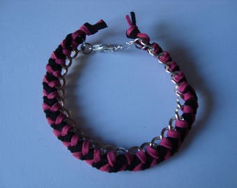 Pink and Black Suede braided bracelet