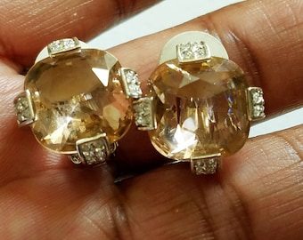 Genuine Swarovski Crystal Earrings in Peach - Clip-on. Complimentary Shipping.