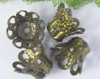 10 filigree bead caps 7mm caps old gold
