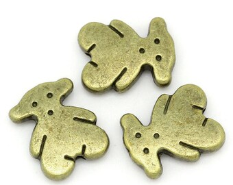 Set of 50 Teddy bear metal beads bronze 11x9mm
