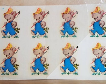 Vintage Duro Decals - Teddy Bears Fishing