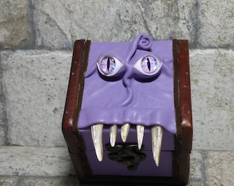 Mimic Desk Organizer Trinket Dice Box Small Storage Treasure Chest Stash Purple Leather Gamer MTG Card Box 259