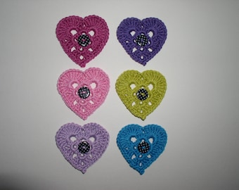 set of six hearts in cotton with decorative button