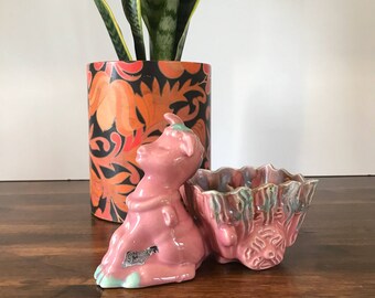 Vintage Giselle Art Pottery Donkey and Cart Planter Retro Succulent Planter