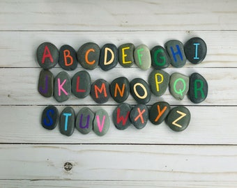 Rainbow Alphabet Rocks // ABC Stones // ABC Story Stones // Hand Painted Rocks // Painted Rocks // Alphabet Toys // Alphabet Games