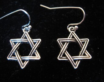 Antiqued Silver Star of David Dangle Earrings