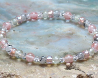 GIRL'S LIBRA POWER Prehnite, Strawberry Quartz and Tourmalinated Quartz Healing Stone Bracelet or Anklet!