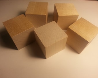 1.5" Wood Cube - Set of 5 - Wooden Square - 1 1/2 inch Wood Cubes - Unfinished - Wood cube - Craft Cubes Wood Parts