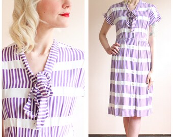 1940s Dress // Violaceous Stripe Rayon Dress // vintage 40s dress