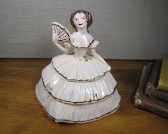 Vintage Colonial Lady Covered Trinket Dish
