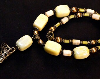 Agate Necklace, Fossil Jasper/New Jade Necklace, Multi Gemstone Beaded Necklace, Handmade Statement Necklace, Handmade Beaded Jewelry