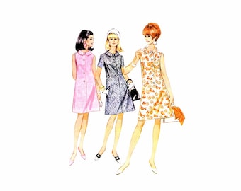 1960s McCalls 8785 Misses Front Button Flared Dress Vintage Sewing Pattern Size 14 Bust 34 UNcut