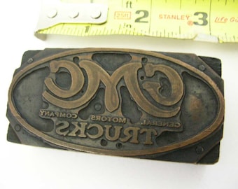 Vintage GMC/GM Trucks Logo Memorabilia/Advertising Printers/Printing Block Letterpress Copper on Wood Circa 1912 Through 1940's