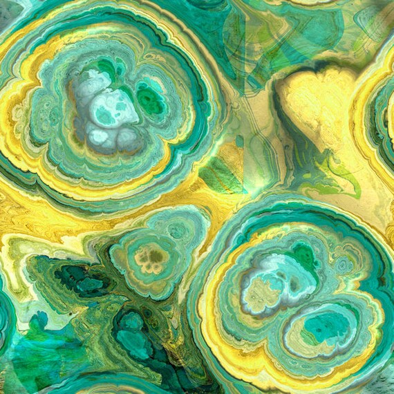 Green Yellow Agate Artist Made Apparel Performance Knit Fabric Fiber Art Abstract Marble Fashion