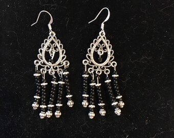 Black bead chandelier earrings
