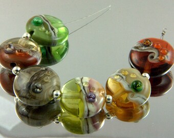 Handmade Glass Lampwork Beads Set with Mulicolor Organic Design