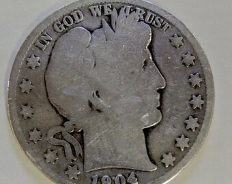 Vintage 1904 S Barber Half Dollar, Collectible Barber, Silver Half Dollar, Silver Coins, USA Coins, Free Shipping - REDuCED