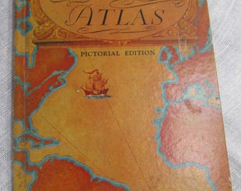 Rand McNally World Atlas Pictorial Edition; Gazetteer; Index of the World; Travel Map of the U.S.; hardcover book; copyright 1934 and 1935