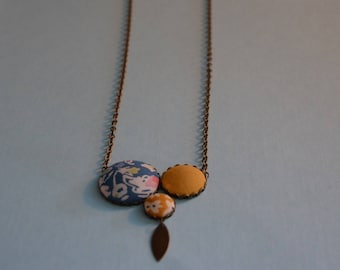 liberty fabric vintage mustard yellow and blue necklace