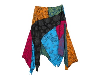 Mandara Uneven Hem Cotton Patchwork Skirt