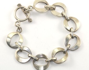 Vintage Oval Shape Links Modern Toggle Bracelet 925 Sterling BR 447