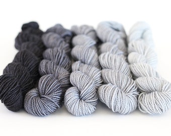 Silver Sparkle Sock Mini Skeins, Gradient, 5 skein set, "Twilight", OOAK