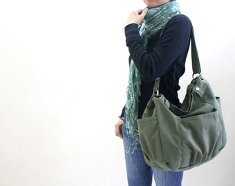 mothers day sale -Smoke green vegan messenger bag , mom canvas diaper bag, Cross body school bag, Travel canvas tote / Sale 25% - no.13 ANNA