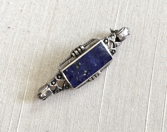 Vintage Sterling Bar Pin with Bezel Set Lapis Stone