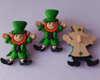 3 x LEPRECHAUNS St Patricks Day Lucky Irish Ireland Dress It Up Craft Buttons